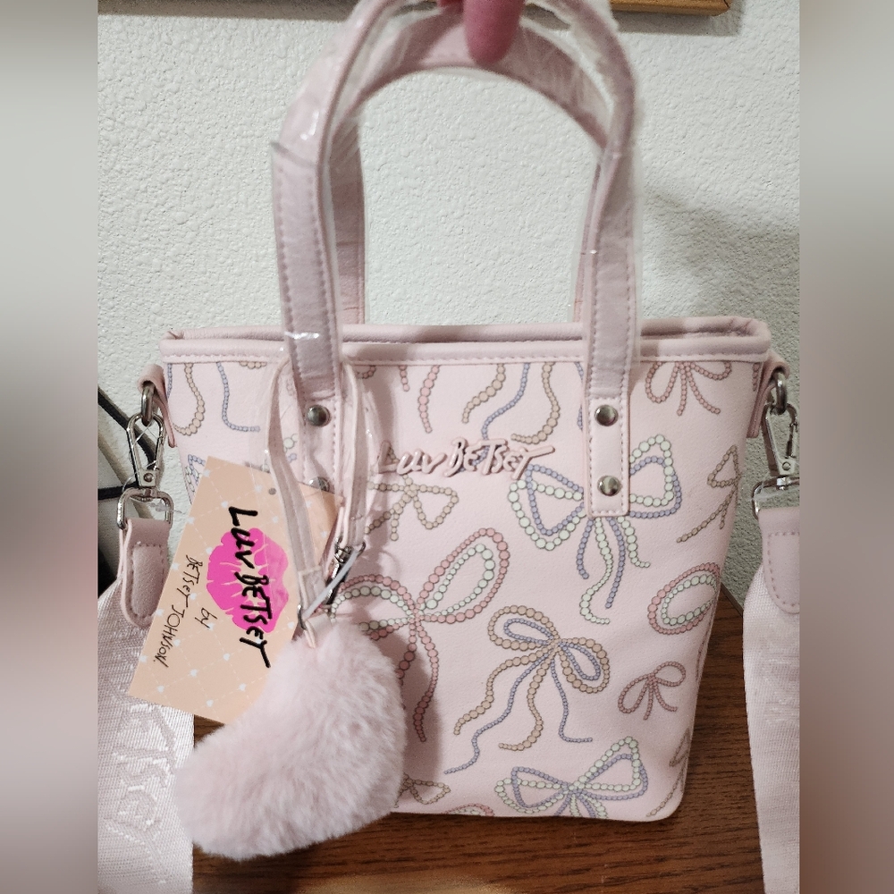 NEW Betsey Johnson Viral Pink Bow Shoulder Bag with Guitar Strap.